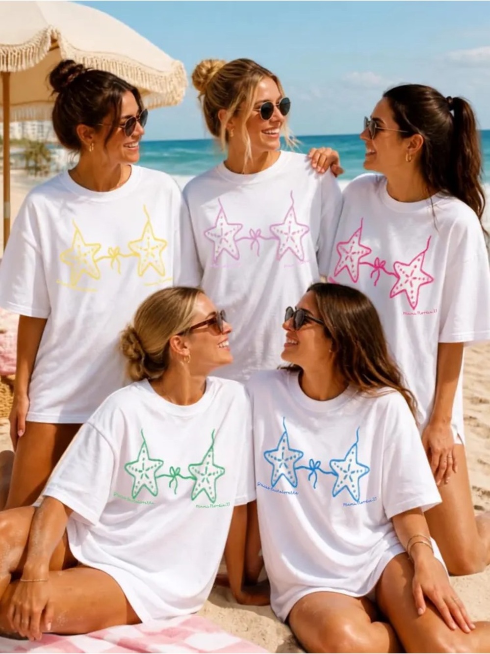 Comfort Colors White Starfish Tee with Colorful Accents